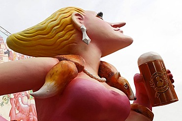 Snooty-nosed woman, caricature in front of a beer tent, Rhine funfair, Duesseldorf, NRW, Germany