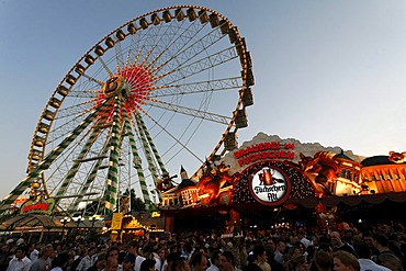 Ferris wheel Bellevue and brewery marquee, Rhine fair, Duesseldorf, NRW, Germany