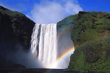 Rainbow over Skogafoss Waterfall, Iceland, Atlantic Ocean