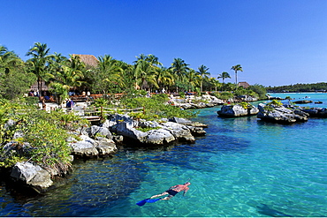 Snorkeler in the Xel-Ha Leisure Park, Riviera Maya River, Yucatan, Mexico, North America