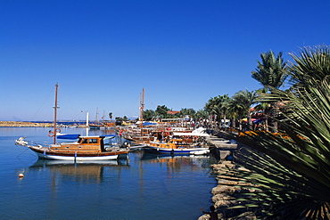 Boats in the harbour of Side, Turkish Riviera, Turkey