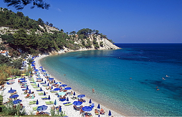 Tourists on Lemonakia Beach, Samos Island, Greece, Europe