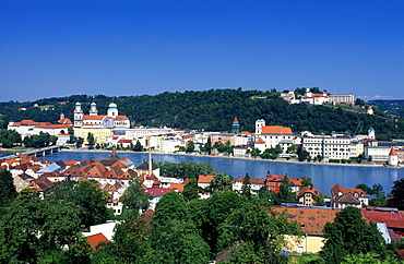 Passau viewed across the Danube, Lower Bavaria, Germany, Europe