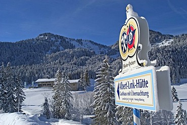 Guidepost ito Karl Link House in the Valepp valley near Spitzingess lake Spitzing Upper Bavaria Germany