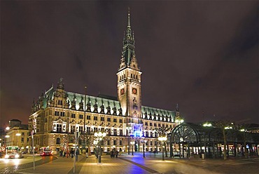 Hamburg city hall at night, Hamburg, Germany