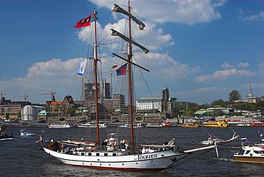 Ancient sailing ship in Hamburg during the 817th anniversary of Hamburg Harbour, Hamburg, Germany