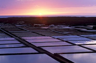 Salinas de Janubio, salines at sunset, Lanzarote, Canary Islands, Atlantic Ocean, Spain, Europe