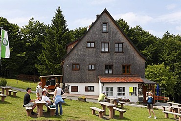 Wuerzburger Haus hotel and restaurant, Schwarze Berge, Rhoen, Lower Franconia, Bavaria, Germany, Europe
