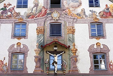 Gattinger House, mural art by Heinrich Bickel 1951, Weilheim, Pfaffenwinkel, Upper Bavaria, Germany, Europe