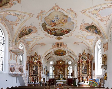 Hohenfurch Parish Church, interior view, Pfaffenwinkel, Upper Bavaria, Germany, Europe