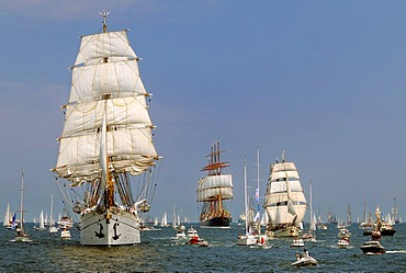 Parade of sailing ships during Kiel Week 2006, Kiel Fjord, Schleswig-Holstein, Germany