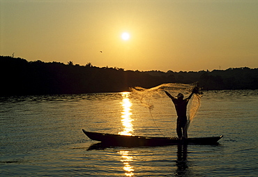 Fisherman on the Amazon, Amazonas State, Brazil, South America