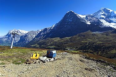 Piste construction site in front of the Eigernordwand, Bernese Oberland, canton Bern, Switzerland