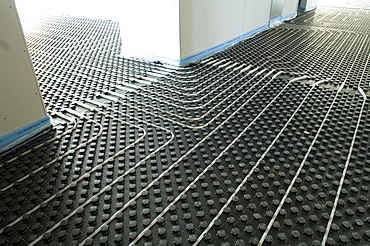 Construction of a hospital, laying an underfloor heating, Gelsenkirchen, North Rhine-Westphalia, Germany