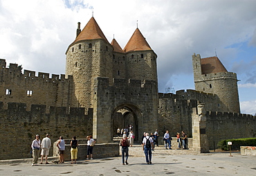 Porte Narbonnaise, city gate in Carcassonne, France