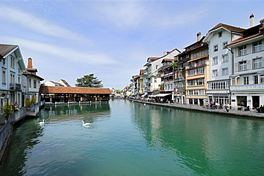 Aare River quay, Thun, Canton of Berne, Switzerland, Europe