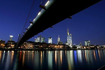 Skyline and river Main at night, Frankfurt, Hesse, Germany