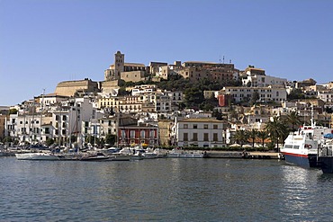 Ibiza city, old part of town with cathedral, Ibiza, Spain