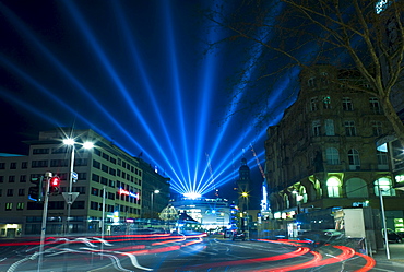 Frankfurt at night, special lighting on the occasion of the Luminale, Biannual Lighting Festival, Frankfurt, Germany