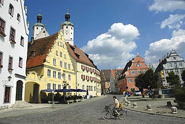 The market place with parish church pc. Emmeram in Wemding in the nature park Altmuehltal in Bavaria , Germany