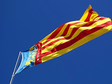 The flag of the region Valencia, Spain,