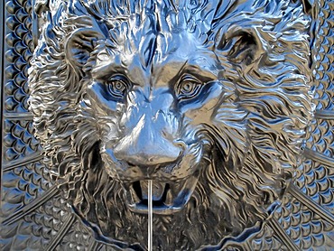 Lion head, decorative sculpture on a fountain, Leipzig, Saxony, Germany