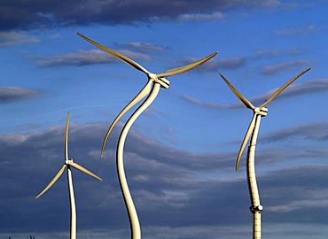 Bent wind turbines, manipulated image