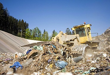 Waste and garbage truck at disposal site Riederberg, Woergl, Tyrole, Austria