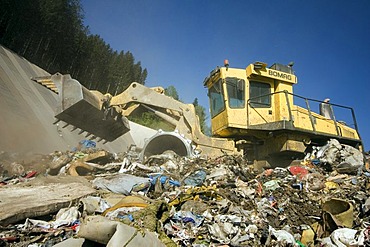 Waste and garbage truck at disposal site Riederberg, Woergl, Tyrole, Austria