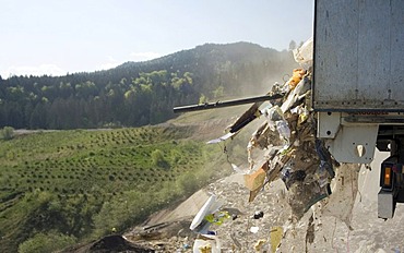 Waste being delivered at disposal site, Riederberg, Woergl, Tyrole, Austria