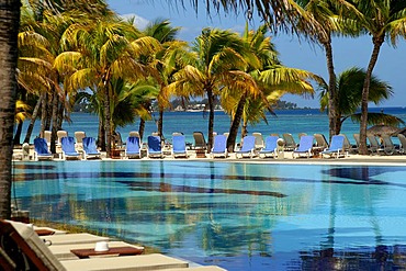 Hotel pool, sea view, Trou Biches, Mauritius, Mascarene Islands, Indian Ocean