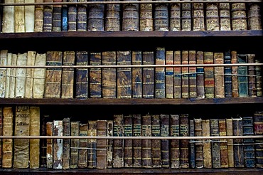 Library with historical books, Carthusian cloister Real Cartuja de Valldemossa, Majorca, Spain