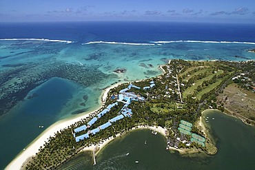 Aerial photo of the coral reef community, hotel, Mauritius, Africa