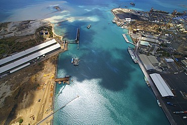 Aerial photo of the coral reef community, port of Port Louis, Mauritius, Africa