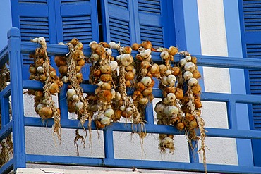 Garlic on a balcony, Nisyros, Dodecanese, Greece