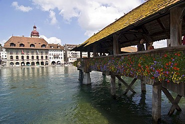 Kapellbruecke and the town hall, Lucerne, Switzerland