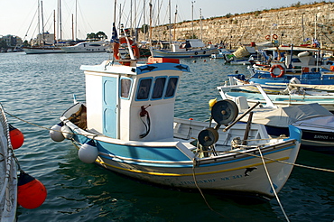 Typical Greek fishing boats in the port town of Kos, Kos, Dodekanes, Greece, Europe