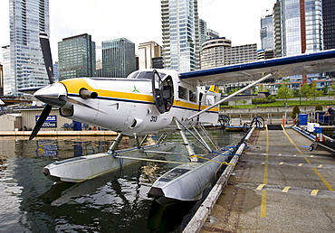 Water plane, Coral Harbour District in the back, Vancouver, British Columbia, Canada, North America