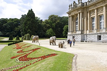 Wooden elephants in front of the Africa Museum, Tervuren, Belgium, Europe