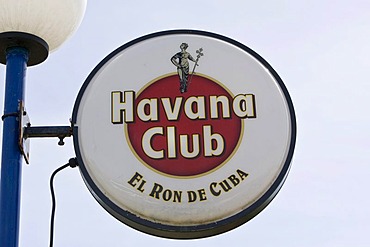 Advertisement for Cuban rum in the historic city centre of Havana, Cuba, Carribean