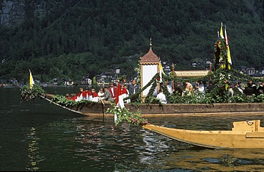 Feast of Corpus Christi lake procession Hallstatt lake Hallstatter See Salzkammergut Austria