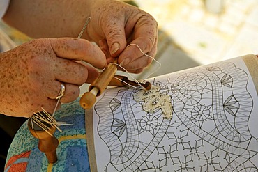 Lace-making in Nabburg , Middle Ages market , Bavaria Germany