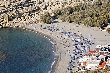 Matala beach and rock caves, Southcrete, Crete, Greece