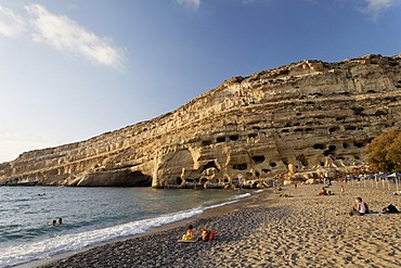 Matala beach and rock caves, Southcrete, Crete, Greece