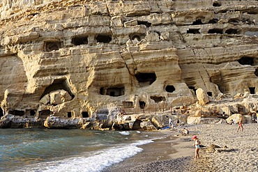 Matala beach and rock caves, Southcrete, Crete, Greece