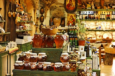 Honey in souvenir shop, Matala, Southern Crete, Greece