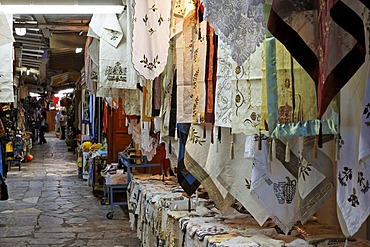 Blankets in souvenir shop in Matala, Crete, Greece