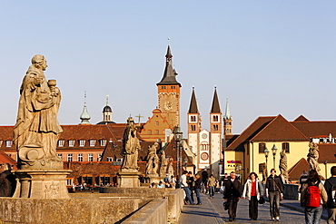 Wuerzburg, Old Bridge, Townhall, cathedral, Franconia, Bavaria, Germany