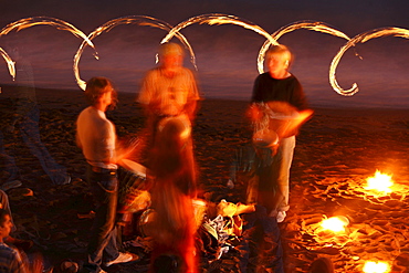 Evening drummer at beach of La Playa, Valle Gran Rey, La Gomera, Canary Islands, Spain