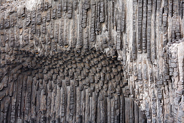 Roque de los Organos, organ pipes rock, view from boat, La Gomera, Canary Islands, Spain